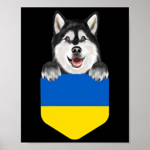 Oekraïense vlag Alaskan Malamute hond in zak Poster