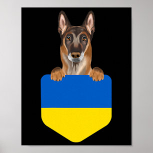 Oekraïense vlag Belgische Malinoi-hond in zak Poster