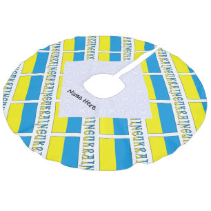 Oekraïense vlag betegeld met zwarte personalisatie imitatie linnen kerstboom kleed