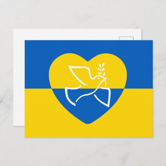 Oekraïense vlag, blauw en geel hart vredesduif briefkaart (Voorkant / Achterkant)