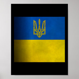 Oekraïense vlag blauw en geel met wapen drie poster