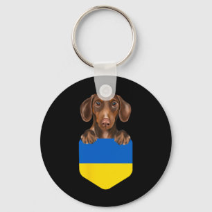Oekraïense vlag bruine dachshondhond in zak  sleutelhanger