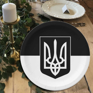 Oekraïense vlag, Emblem & Oekraïne - zwart/wit Papieren Bordje