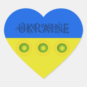 Oekraïense vlag en zonnebloemen hart sticker