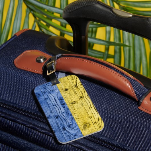 Oekraïense vlag geel blauw hout textuur patroon bagagelabel (Voorkant Insitu 1)