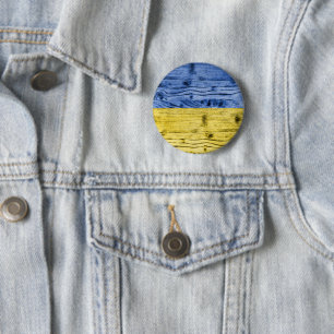 Oekraïense vlag geel blauw hout textuur patroon ronde button 5,7 cm