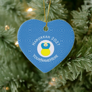 Oekraïense vlag Hanukkah engel naam jaar hart Keramisch Ornament