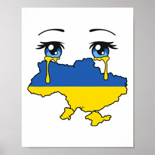 Oekraïense vlag huilend tranen voor Oekraïne  Poster