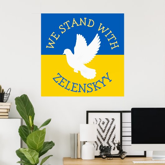 Oekraïense vlag | Ik sta achter Zelensky Poster (Thuiskantoor)