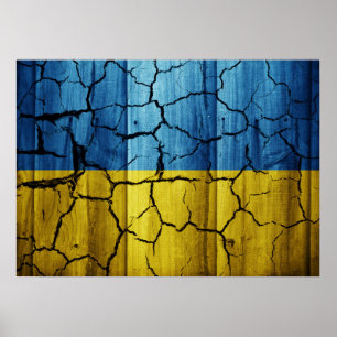 Oekraïense vlag met barsten poster