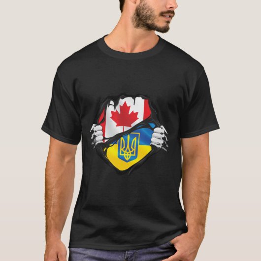 Oekraïense vlag met Canadese handpalen T-shirt (Voorkant)