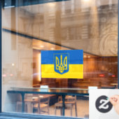 Oekraïense vlag met het Trident-wapen. Raamsticker (Cafe Raam)