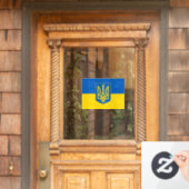 Oekraïense vlag met het Trident-wapen. Raamsticker (Huis Deur)