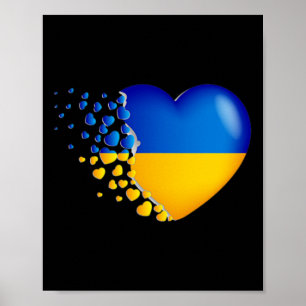 Oekraïense vlag met uitvliegende kleine harten poster