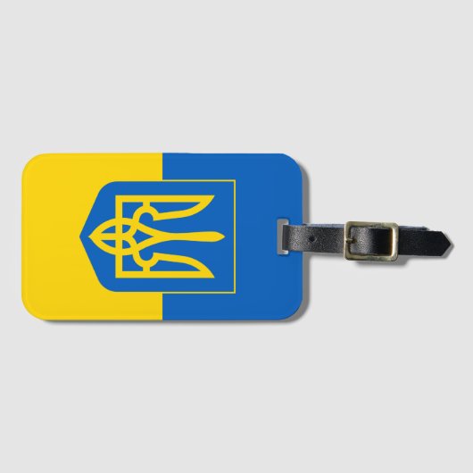 Oekraïense vlag met wapenschild bagagelabel (Voorkant (horizontaal))