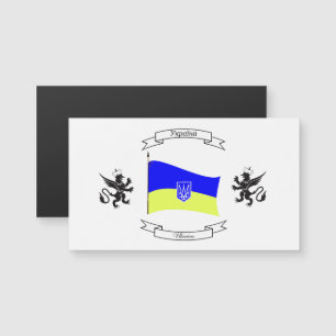 Oekraïense vlag met wapenschild en leeuwen