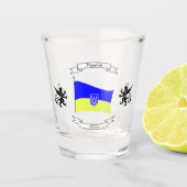 Oekraïense vlag met wapenschild en leeuwen shot glas (Voorkant)