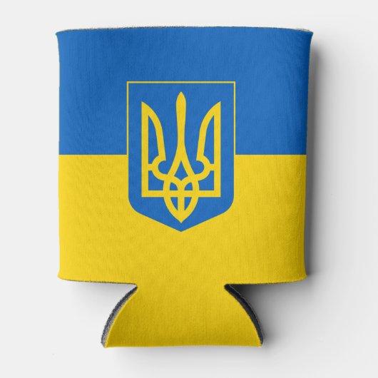 Oekraïense vlag met wapenschild koelbox blikjeskoeler (Voorkant)