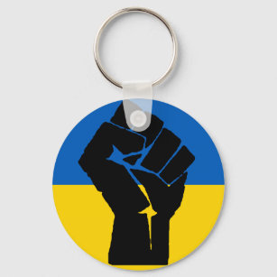 Oekraïense vlag met zwarte vuist sleutelhanger