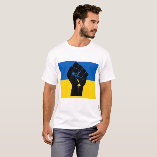 Oekraïense vlag met zwarte vuist t-shirt (Voorkant volledig)