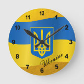 Oekraïense vlag & Oekraïne embleem, tekst /Goud Ronde Klok (Voorkant)