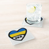 Oekraïense vlag op het hart, landcode UKR Glazen Onderzetter (Schuin)