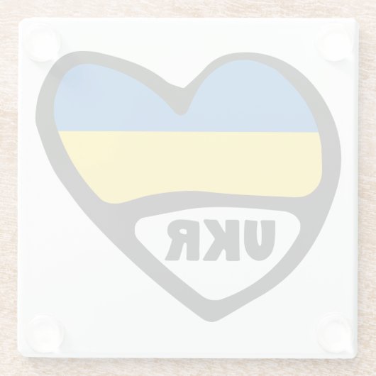 Oekraïense vlag op het hart, landcode UKR Glazen Onderzetter (Achterkant)