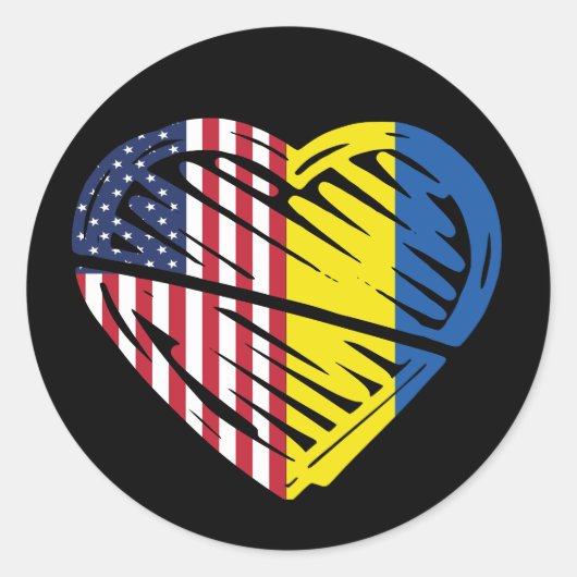 Oekraïense vlag Solidariteit VS Amerikaanse vlag H Ronde Sticker (Voorkant)