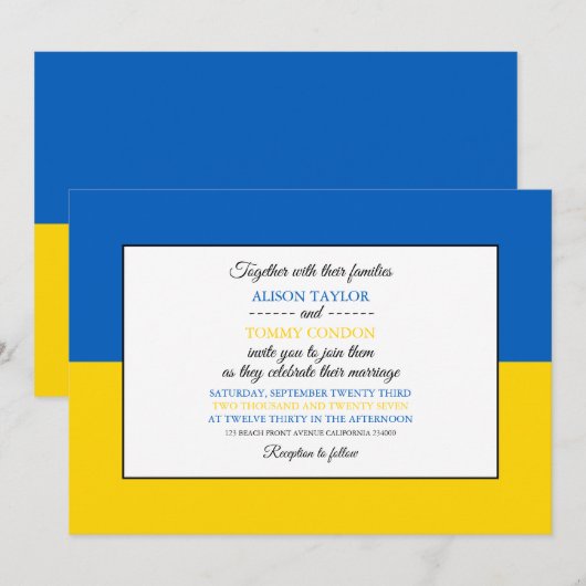 Oekraïense vlag, vlag van Oekraïne bruiloft Kaart (Voorkant / Achterkant)