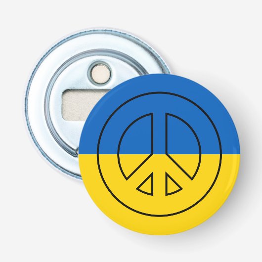 Oekraïense vlag vredesteken button flesopener (Voorkant)