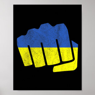 Oekraïense Vlag Vuist. Blijf Sterk Oekraïne. Blauw Poster