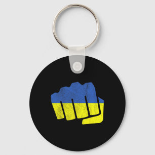 Oekraïense Vlag Vuist. Blijf Sterk Oekraïne. Blauw Sleutelhanger