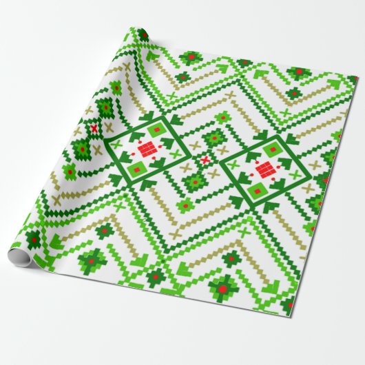 Oekraïense volkskunst geïnspireerd cadeaupapier (Uitgerold)