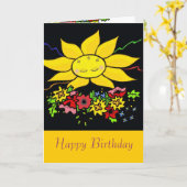 Oekraïense volkskunst zon gelukkige verjaardag kaart (Gele Bloem)