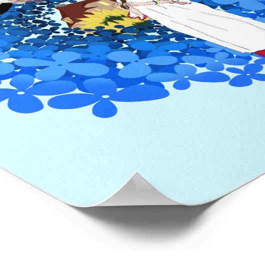 Oekraïense vrouw, Stork en bloemen Poster (Hoek)