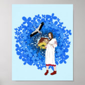 Oekraïense vrouw, Stork en bloemen Poster (Voorkant)