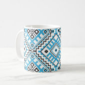 Oekraïense Vyshyvanka Blue Geometric Embroidery Mo Koffiemok (Voorkant links)