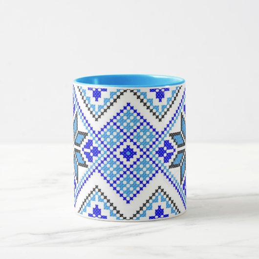 Oekraïense Vyshyvanka Blue Geometric Embroidery Mo Mok (Midden)