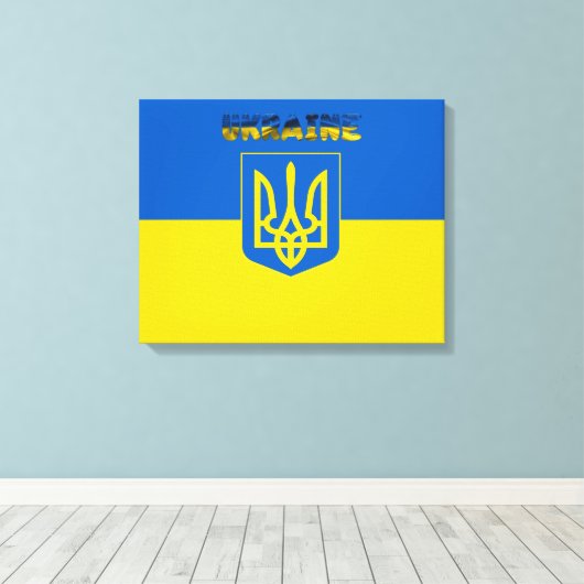 Oekraïense wapenvlaggenstaat canvas afdruk (Insitu (Houten vloer))