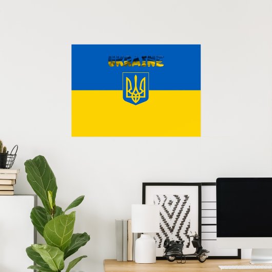 Oekraïense wapenvlaggenstaat poster (Thuiskantoor)