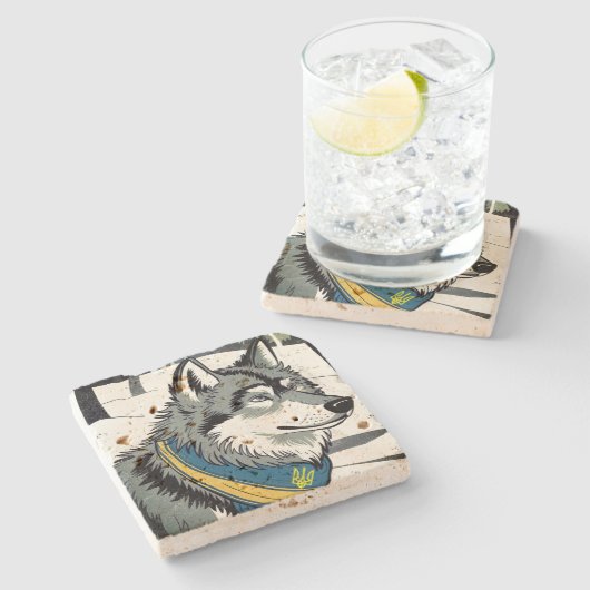 Oekraïense wolf symbool, sterke, trotse Oekraïne k Stenen Onderzetter (Zijkant)