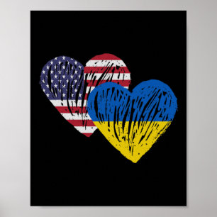Oekraïne Amerikaanse Vlag Liefde Hart Poster