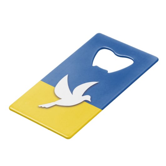 OEKRAÏNE BICOLOOR PEACE DOVE BLUE YELLOW FLAG CREDITKAART FLESSENOPENER (Voorkant Gekanteld)