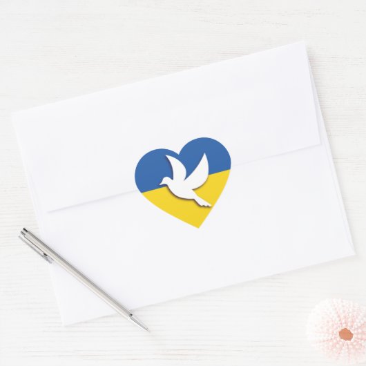 OEKRAÏNE BICOLOOR PEACE DOVE BLUE YELLOW FLAG HART STICKER (Envelop)