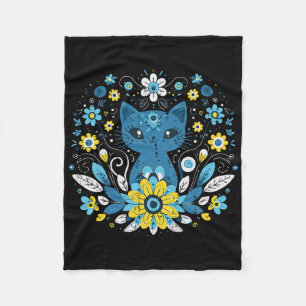 Oekraïne Blauw Geel Kat Bloemen Oekraïense Meisjes Fleece Deken