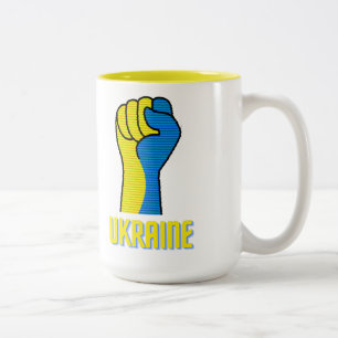 Oekraïne Defiant Fist Sign Tweekleurige Koffiemok