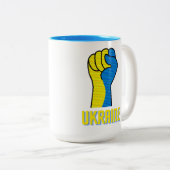 Oekraïne Defiant Fist Sign Two-Tone Coffee Mok (Voorkant rechts)