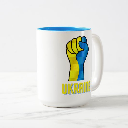 Oekraïne Defiant Fist Sign Two-Tone Coffee Mok (Voorkant rechts)