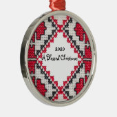 Oekraïne Embroidery Print Blessed Christmas Metalen Ornament (Rechts)