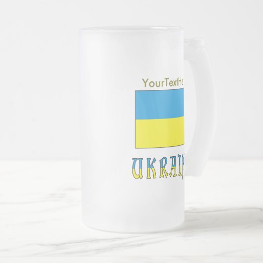 Oekraïne en de Oekraïense vlag met Jouw tekst Matglas Bierpul (Voorkant rechts)